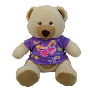 Build A Bear Workshop Teddy Bear Plush Stuffed Animal Beige Sitting Purple 12"